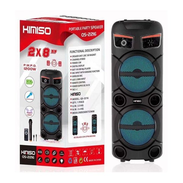 QS-2216 Νέας σχεδίασης Μεγάφωνο KIMISO Διπλό Ηχείο 8 ιντσών Μεγάλο TWS Πλαστικό ηχείο με οθόνη