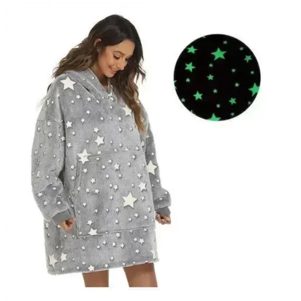 Λούτρινη βελούδινη κουβέρτα με μανίκια και κουκούλα (70×90) cm Huggle Plush velvet blanket with sleeves and hoodie Free Size Customized Glow in the Dark Starry Night Blue Gray