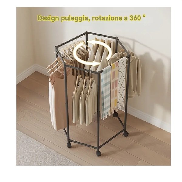 Τροχήλατη Μεταλλική Εξαγωνική Κρεμάστρα Ρούχων 80x123cm Μαύρη A088