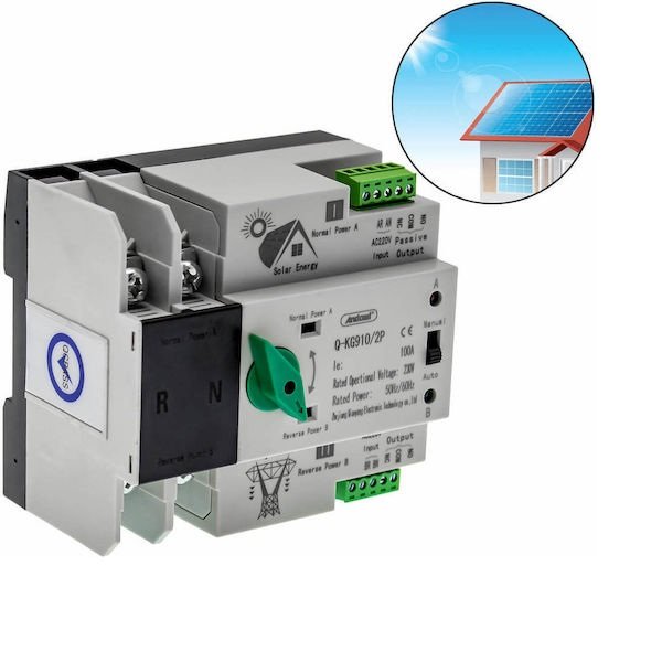 Αυτόματος Διακόπτης Διπλού Μετατροπέα Ισχύος 2 Πόλων 100A AC220V Andowl Q-KG910