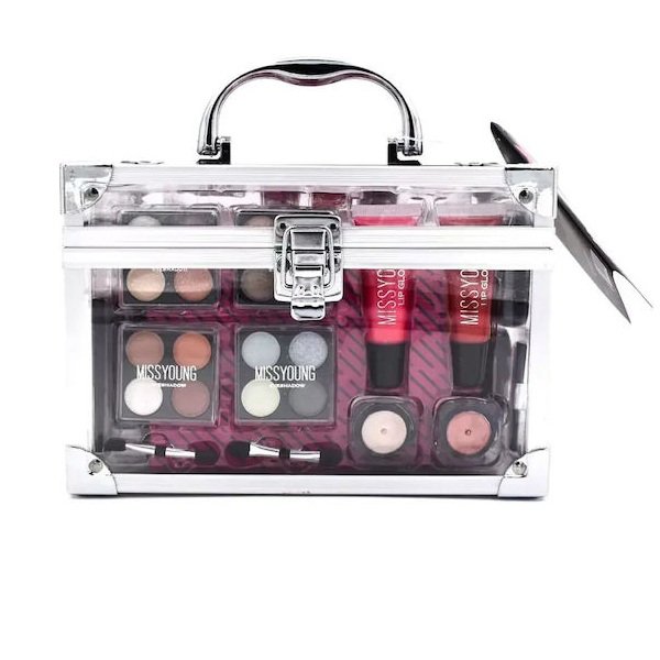 xlarge_20251205144048_valitsaki_aisthitikis_roz_000_230_6584 Διάφανο Βαλιτσάκι Μακιγιάζ Miss Young MG14282 με 41 τμχ
