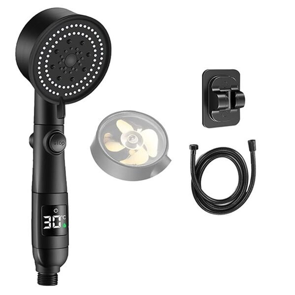 Έξυπνο Τηλέφωνο Ντουζ με Ψηφιακή Ένδειξη Θερμοκρασίας, 5 Λειτουργίες, Βάση & Σπιράλ