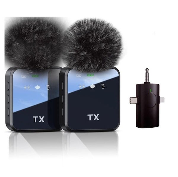 Σετ Ασύρματα Μικρόφωνα Πέτου 300 mAh Με 12 ώρες εγγραφής 2,4 GHz