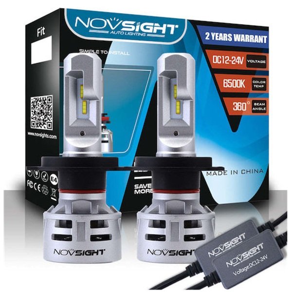lampes_aytokinitou! NovSight Λάμπες Αυτοκινήτου H4 Canbus LED 6500K Ψυχρό Λευκό 12-24V 60W 2τμχ