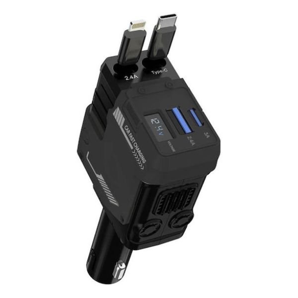 Andowl_Qc799_fortistis_autokinitou Andowl Qc799 4in1 Car Charger Φορτιστής Αυτοκινήτου 120W με μία Θύρα: 1xType-C μαζί με Καλώδιο Lightning / Type-C Μαύρο Χρώμα