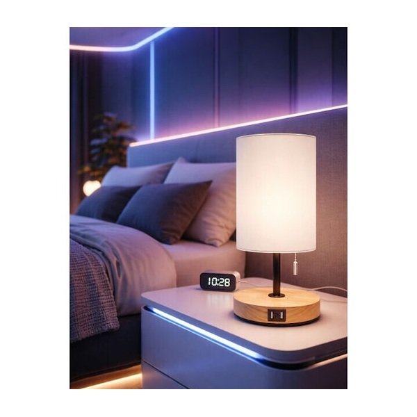 Aigostar Ξύλινο Πορτατίφ για Ντουί E27 με Λευκό Καπέλο