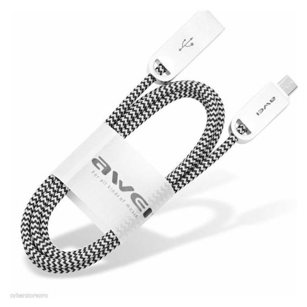 awei_braided_usb! Awei Braided USB 2.0 to micro USB Cable Γκρι 1m (CL-30)