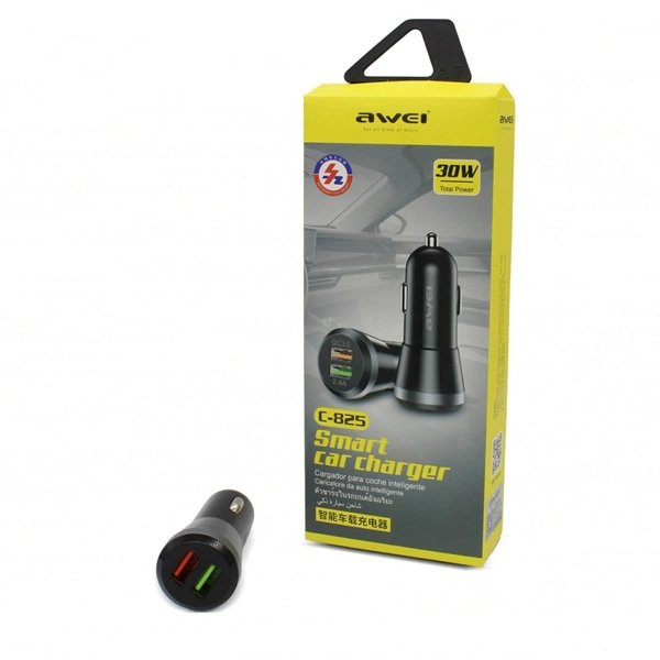 φο αυτ1 Awei Φορτιστής Αυτοκινήτου 30W Γρήγορης Φόρτισης με Θύρες: 2xUSB Μαύρος 152802