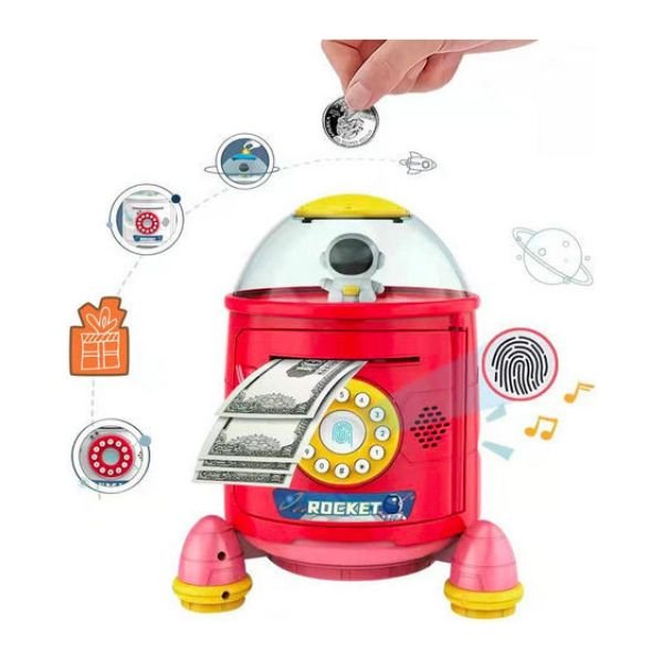 Ηλεκτρονικός Κουμπαράς Χρηματοκιβώτιο Κωδικό Ασφαλείας Πύραυλος Κόκκινο Rocket Piggy Bank