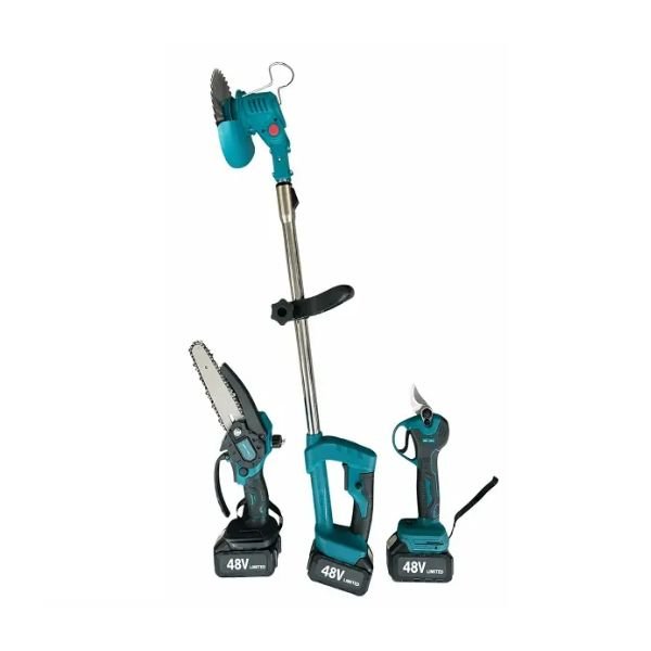 Σετ 3 σε 1 Κήπου 48V Χορτοκοπτικό, Μίνι Αλυσοπρίονο 15cm & Ψαλίδι Κλαδέματος με 2 Μπαταρίες